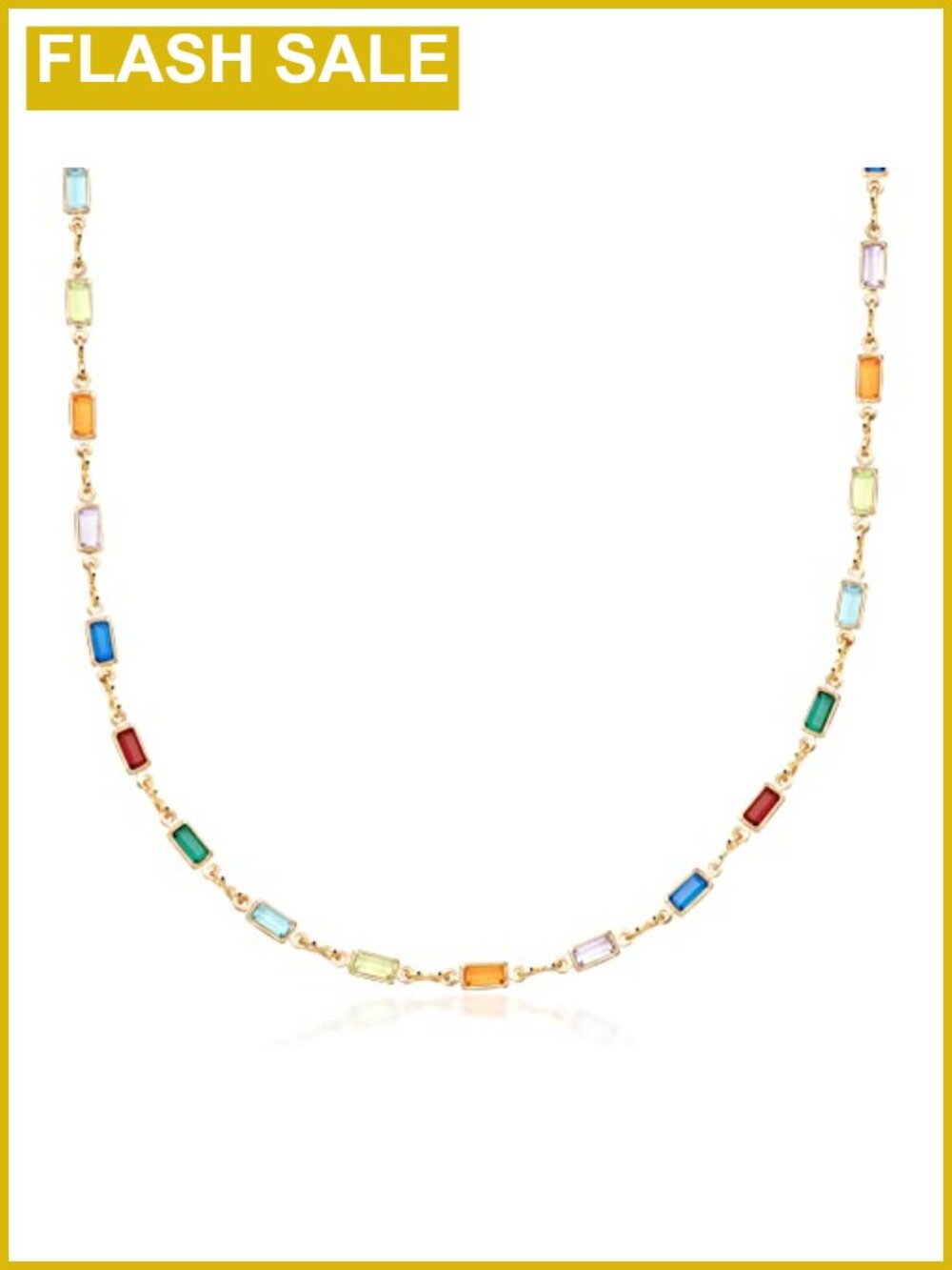 18K Gold Plated Multi Stone Crystal Baguette Necklace for Women